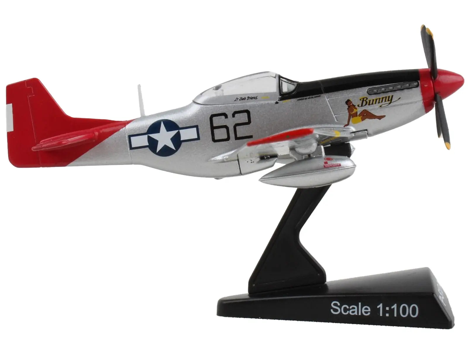 North American P-51D Mustang Fighter Aircraft #62 "Bunny" United States Army Air Force 1/100 Diecast Model Airplane by Postage Stamp Postage Stamp