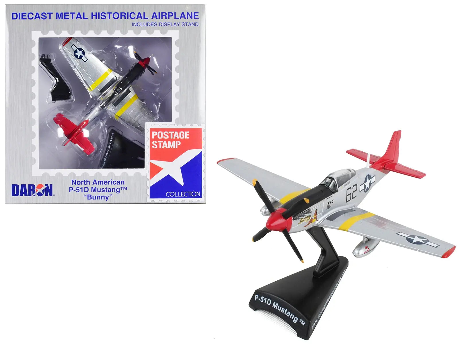 North American P-51D Mustang Fighter Aircraft #62 "Bunny" United States Army Air Force 1/100 Diecast Model Airplane by Postage Stamp Postage Stamp