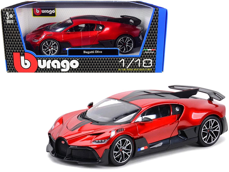 Bugatti Divo Red Metallic with Carbon Accents 1/18 Diecast Model Car by Bburago Bburago