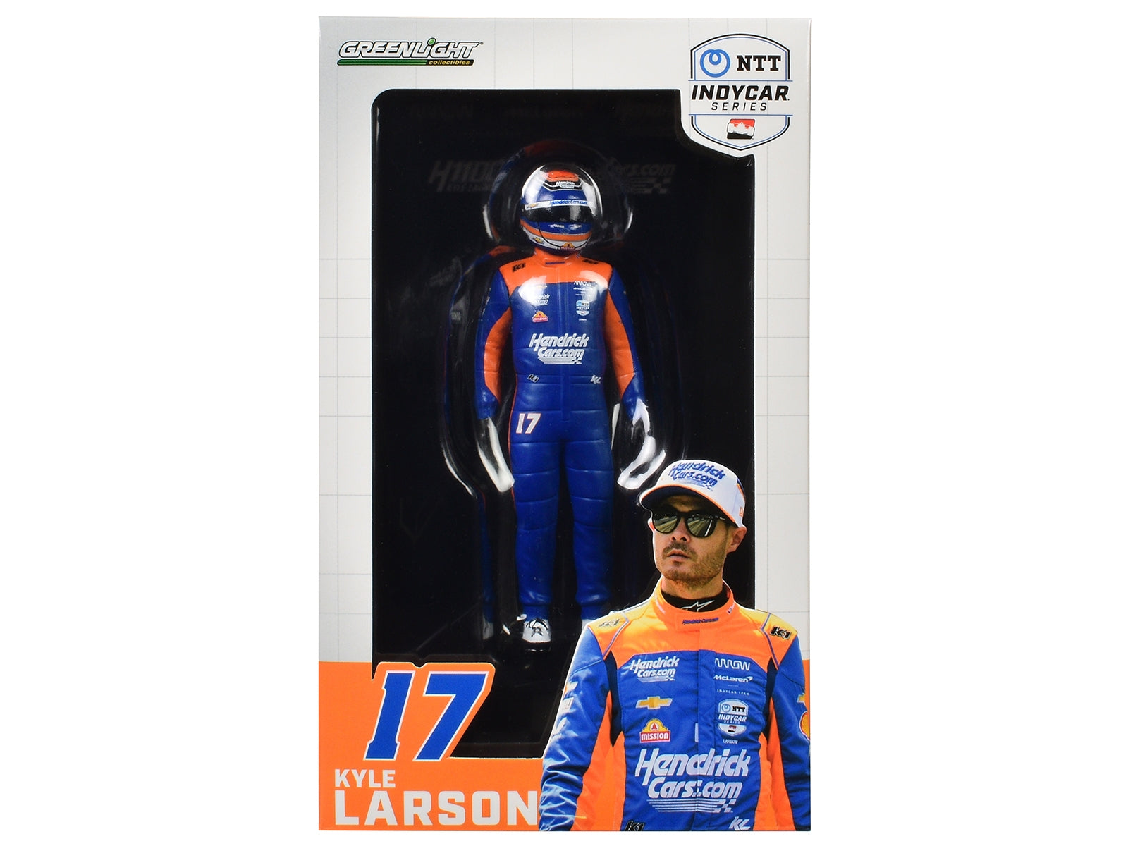 "NTT IndyCar Series" #17 Kyle Larson Driver Figure "Hendrickcars.com -  Arrow McLaren" for 1/18 Scale Models by Greenlight Greenlight