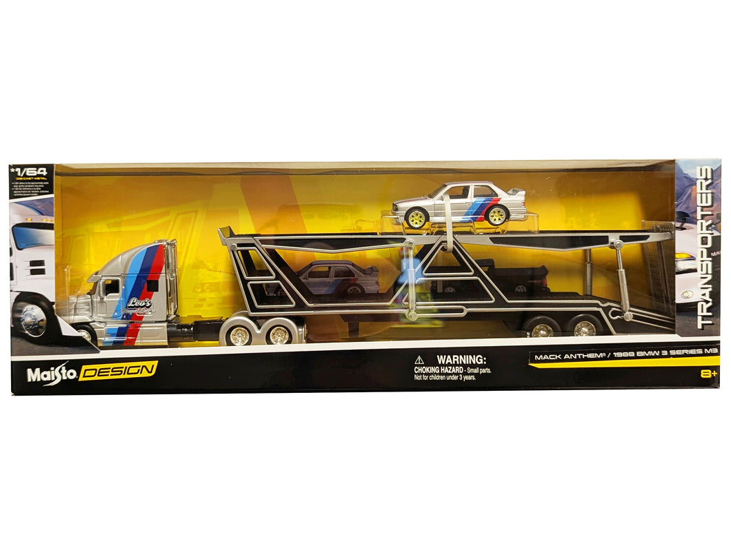 Mack Anthem Open Car Hauler Silver with Stripes 