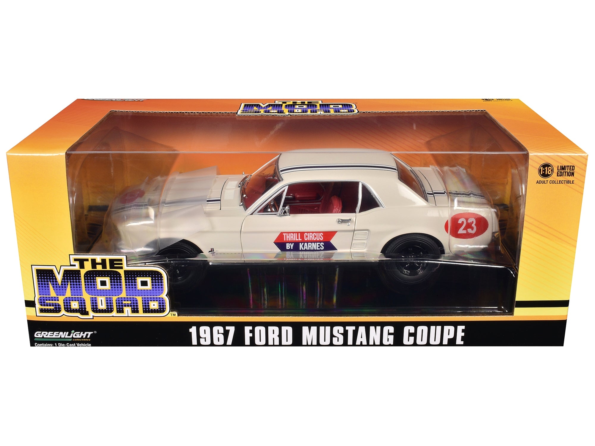 1967 Ford Mustang Coupe #23 "Thrill Circus By Karnes" White 1/18 Diecast Model Car by Greenlight Greenlight