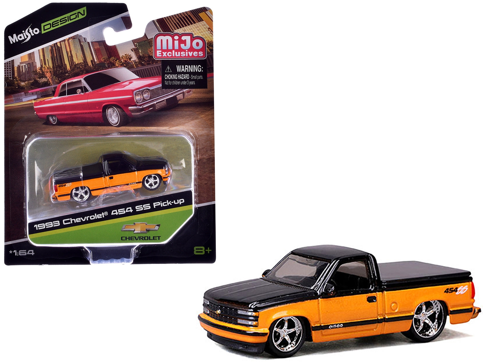 1993 Chevrolet 454 SS Pickup Truck Black and Orange Metallic "Maisto Design" Series 1/64 Diecast Model Car by Maisto Maisto