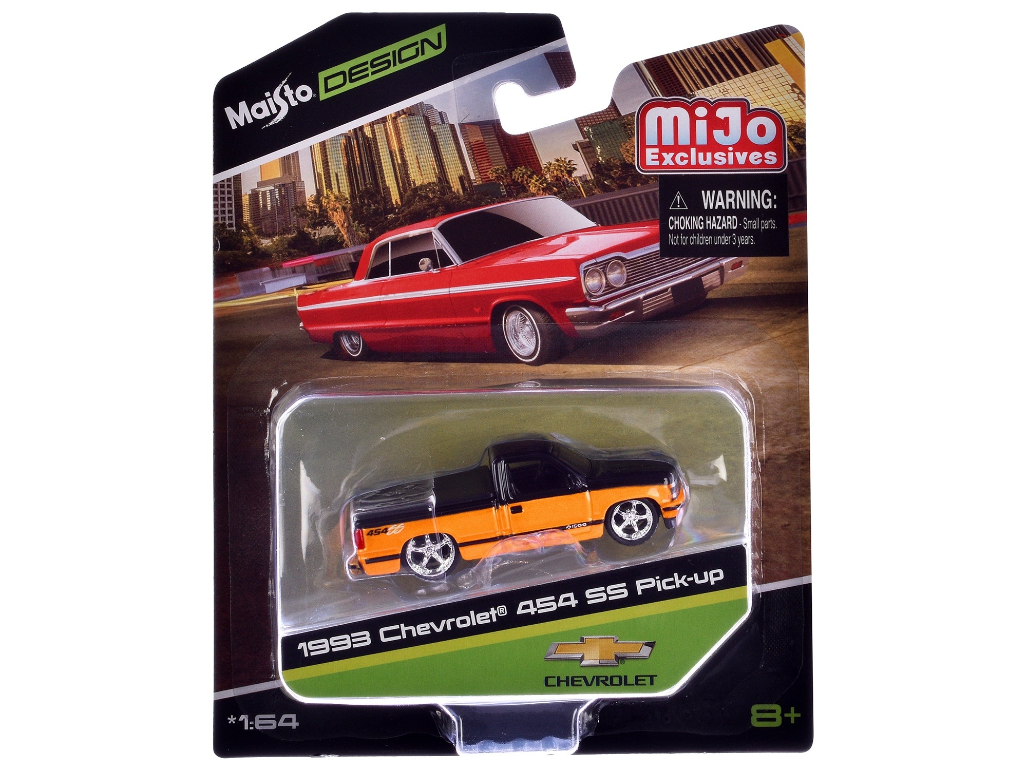 1993 Chevrolet 454 SS Pickup Truck Black and Orange Metallic "Maisto Design" Series 1/64 Diecast Model Car by Maisto Maisto