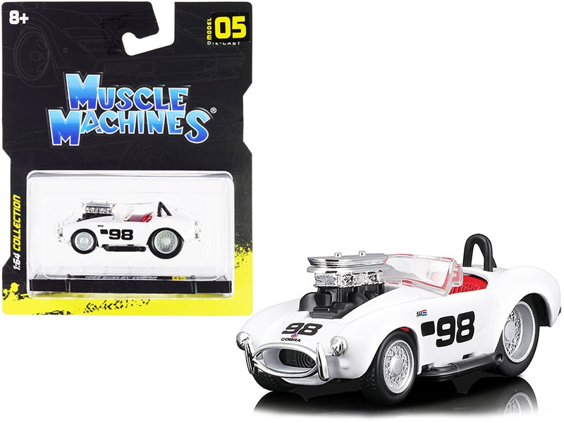 1964 Shelby Cobra #98 White with Red Interior 1/64 Diecast Model Car by Muscle Machines Muscle Machines