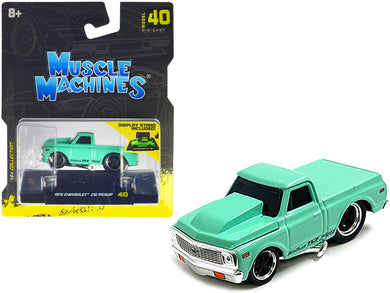 1972 Chevrolet C10 Pickup Truck Light Green 1/64 Diecast Model Car by Muscle Machines Muscle Machines