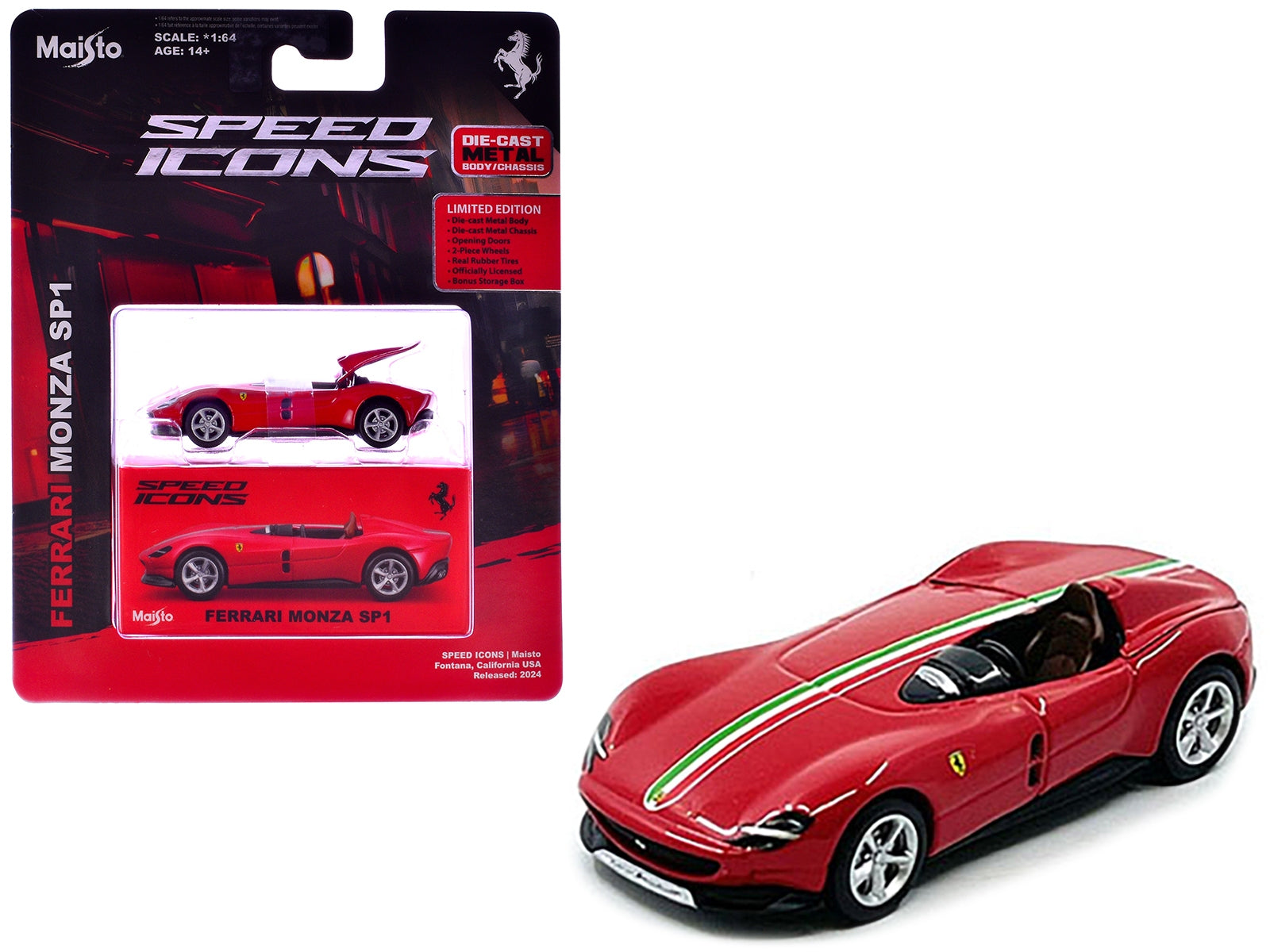 Ferrari Monza SP1 Red with Italian Flag Stripes "Speed Icons" Series 1/64 Diecast Model Car by Maisto Maisto