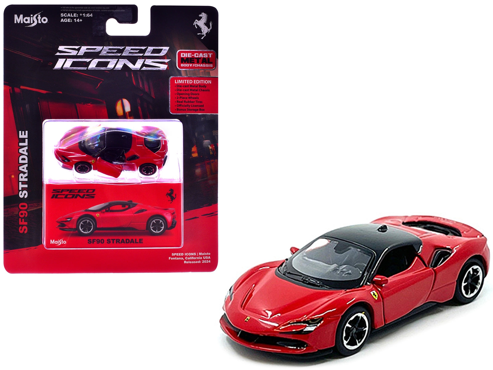 Ferrari SF90 Stradale Red with Black Top "Speed Icons" Series 1/64 Diecast Model Car by Maisto Maisto