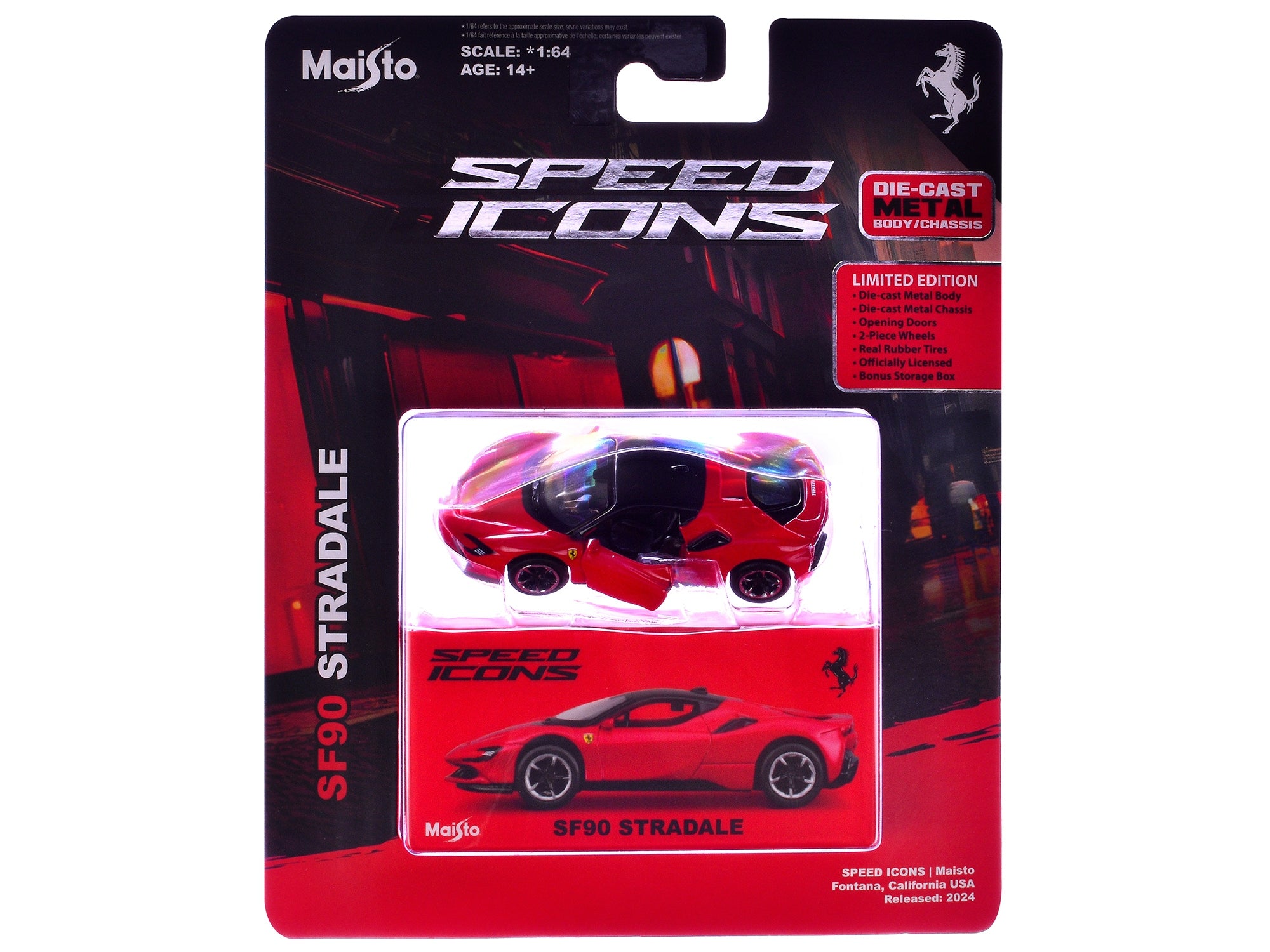 Ferrari SF90 Stradale Red with Black Top "Speed Icons" Series 1/64 Diecast Model Car by Maisto Maisto