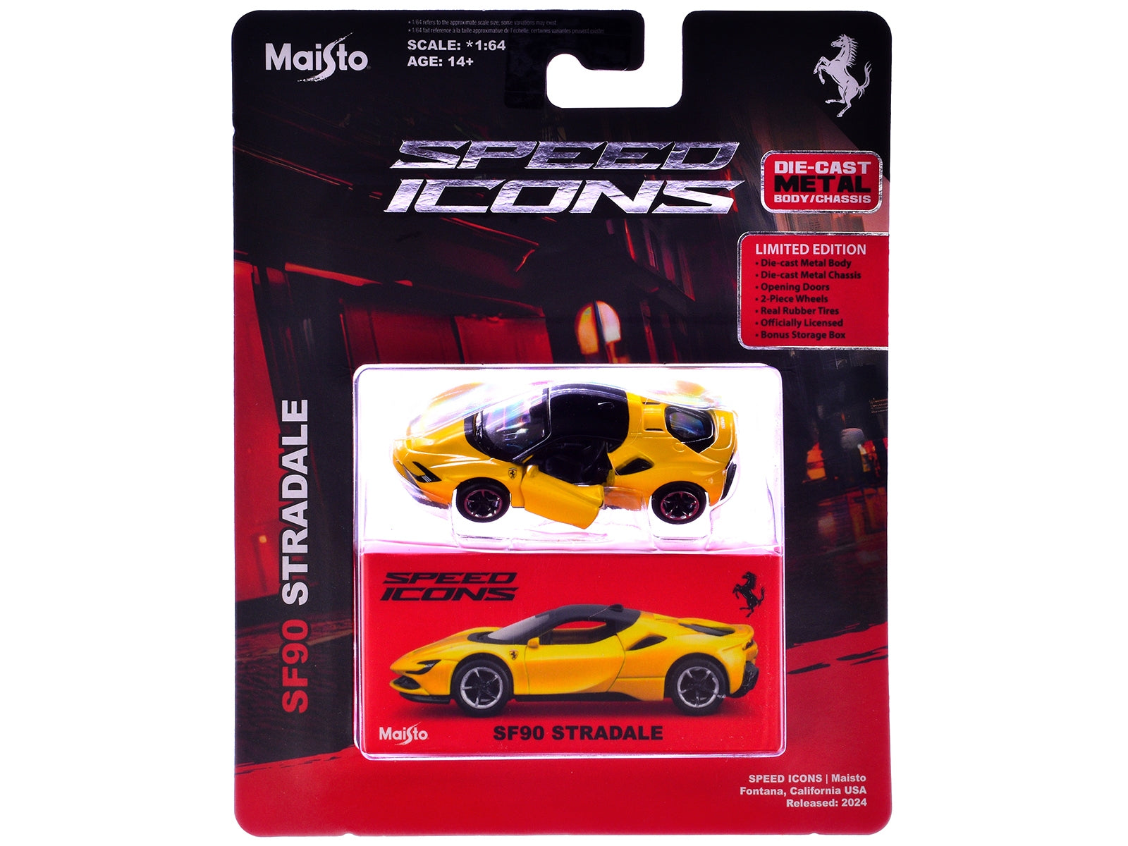 Ferrari SF90 Stradale Yellow with Black Top "Speed Icons" Series 1/64 Diecast Model Car by Maisto Maisto