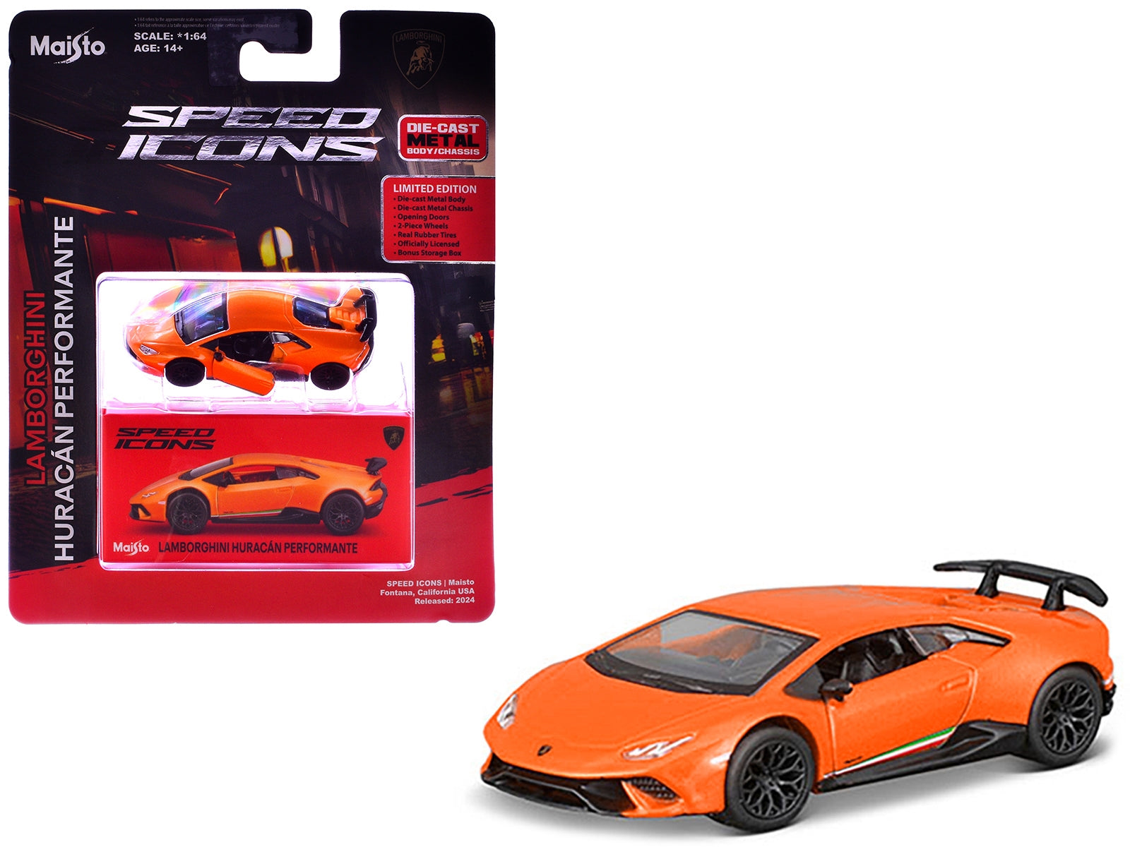 Lamborghini Huracan Performante Orange "Speed Icons" Series 1/64 Diecast Model Car by Maisto Maisto