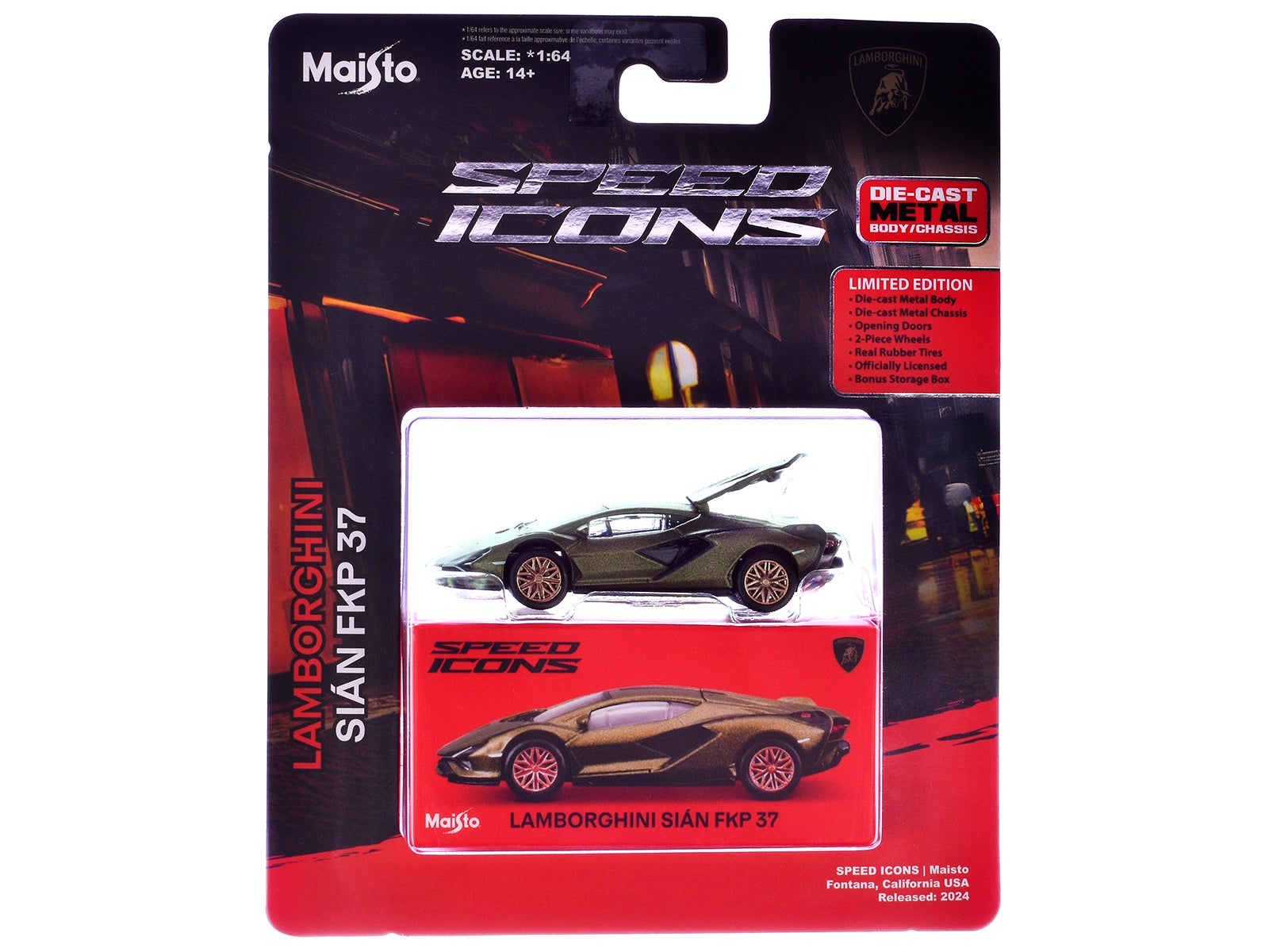 Lamborghini Sian FKP 37 Green Metallic "Speed Icons" Series 1/64 Diecast Model Car by Maisto Maisto