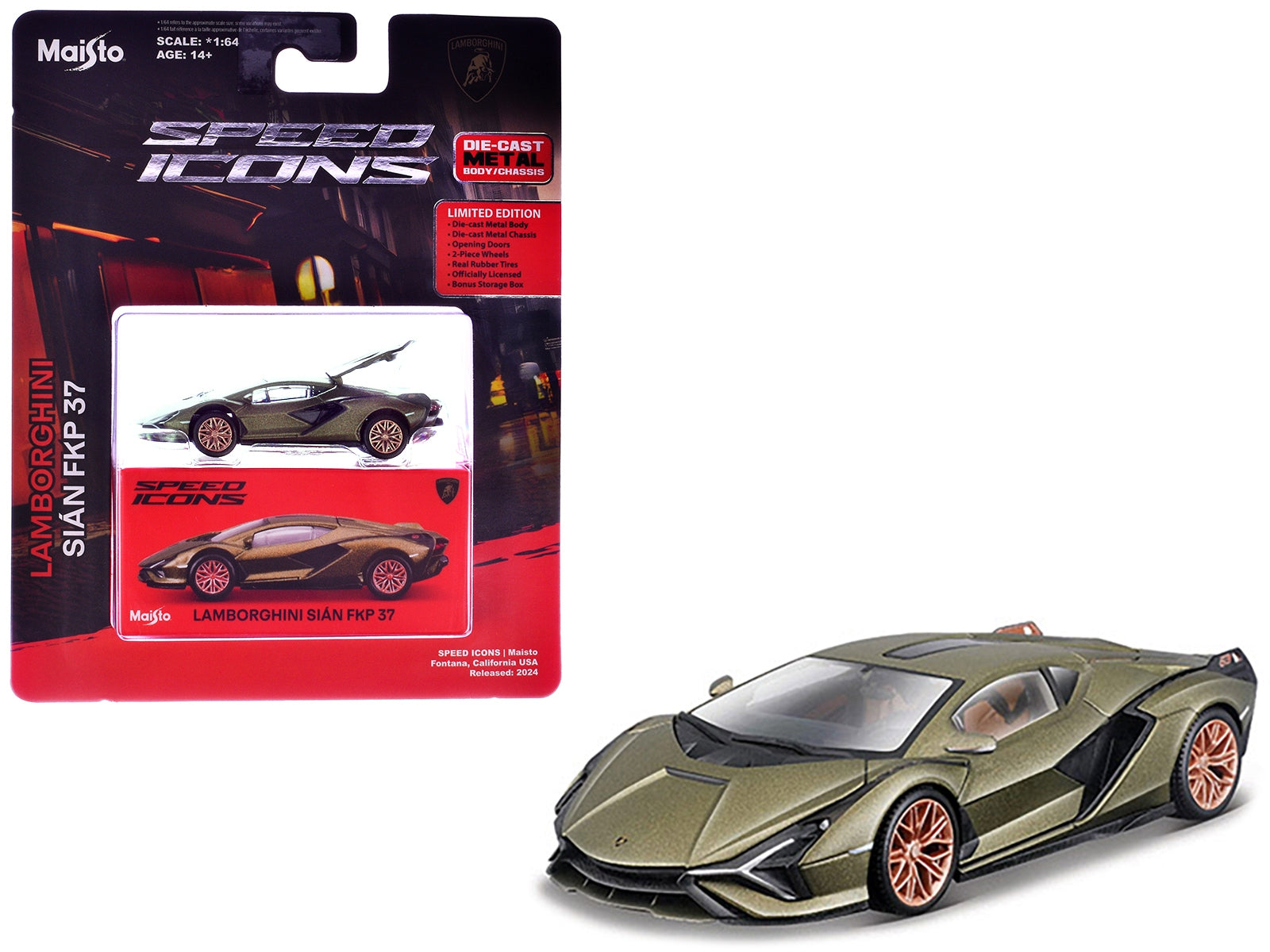 Lamborghini Sian FKP 37 Green Metallic "Speed Icons" Series 1/64 Diecast Model Car by Maisto Maisto