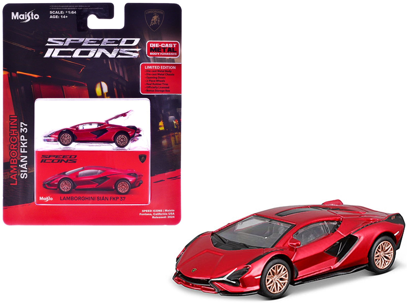 Lamborghini Sian FKP 37 Red Metallic "Speed Icons" Series 1/64 Diecast Model Car by Maisto Maisto