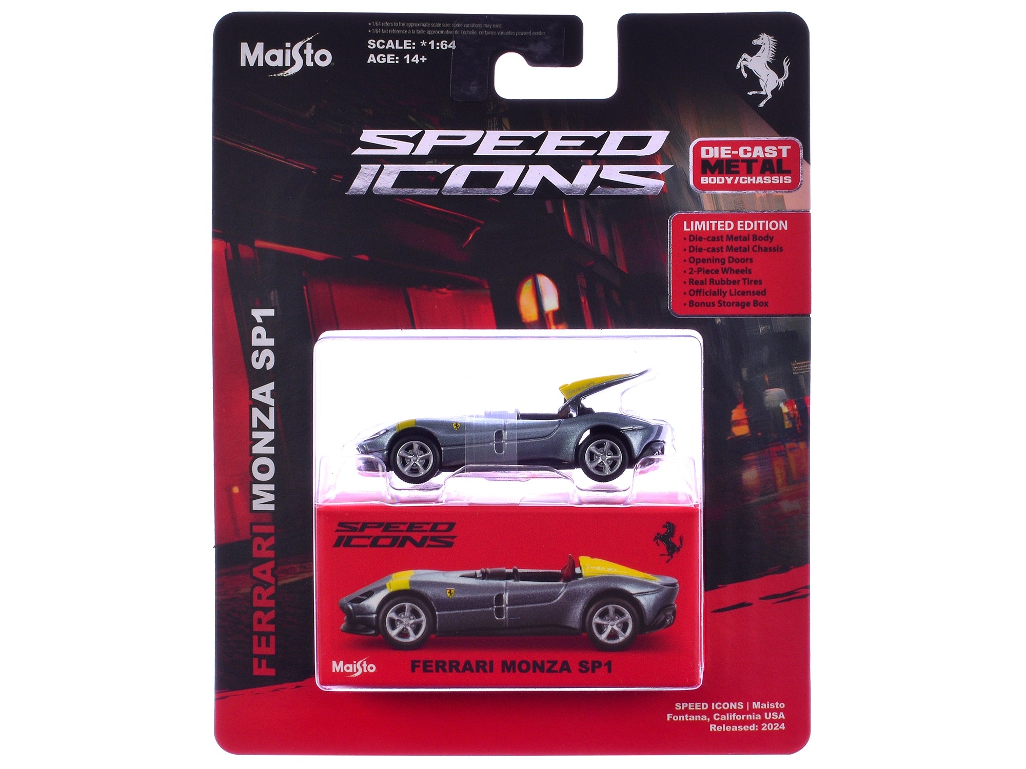 Ferrari Monza SP1 Silver Metallic with Yellow Stripes "Speed Icons" Series 1/64 Diecast Model Car by Maisto Maisto