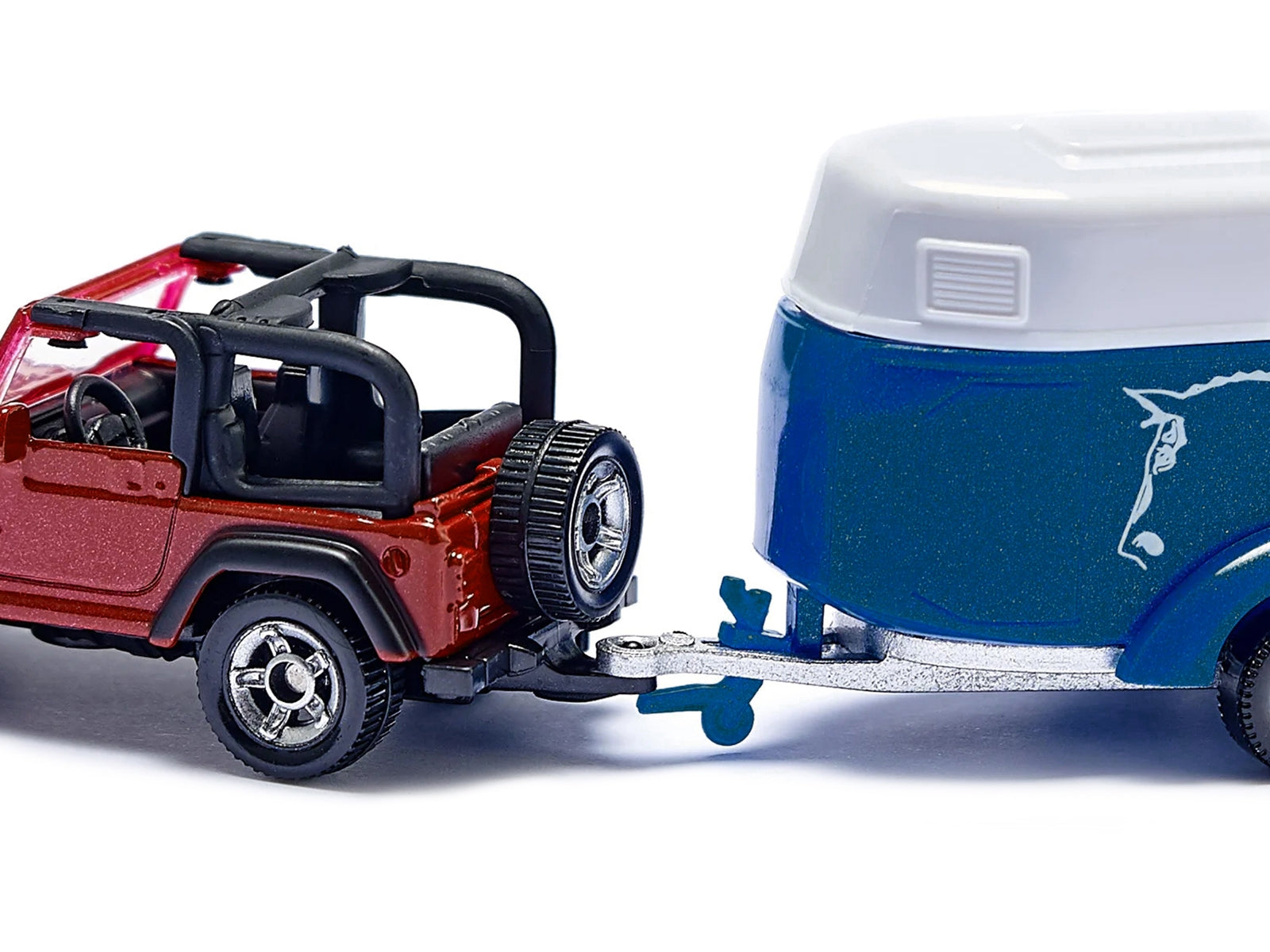 Jeep Red with Horse Trailer Blue and Horse Accessory Diecast Model by Siku SIKU