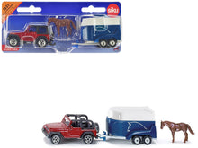 Load image into Gallery viewer, Jeep Red with Horse Trailer Blue and Horse Accessory Diecast Model by Siku SIKU
