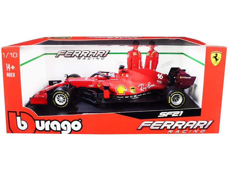 Ferrari SF21 #16 Charles Leclerc Formula One F1 Car "Ferrari Racing" Series 1/18 Diecast Model Car by Bburago Bburago