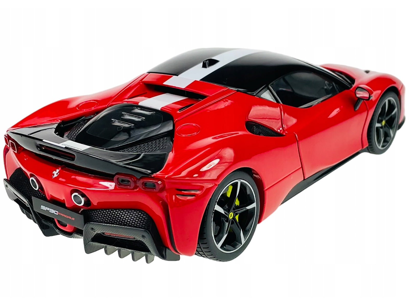 Ferrari SF90 Stradale Assetto Fiorano Red with White Stripes "Signature Series" 1/18 Diecast Model Car by Bburago Bburago