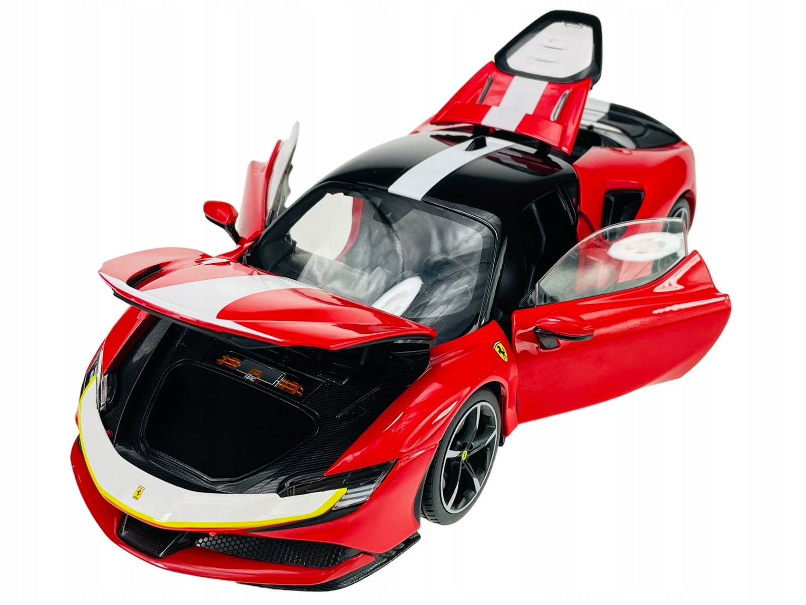 Ferrari SF90 Stradale Assetto Fiorano Red with White Stripes "Signature Series" 1/18 Diecast Model Car by Bburago Bburago