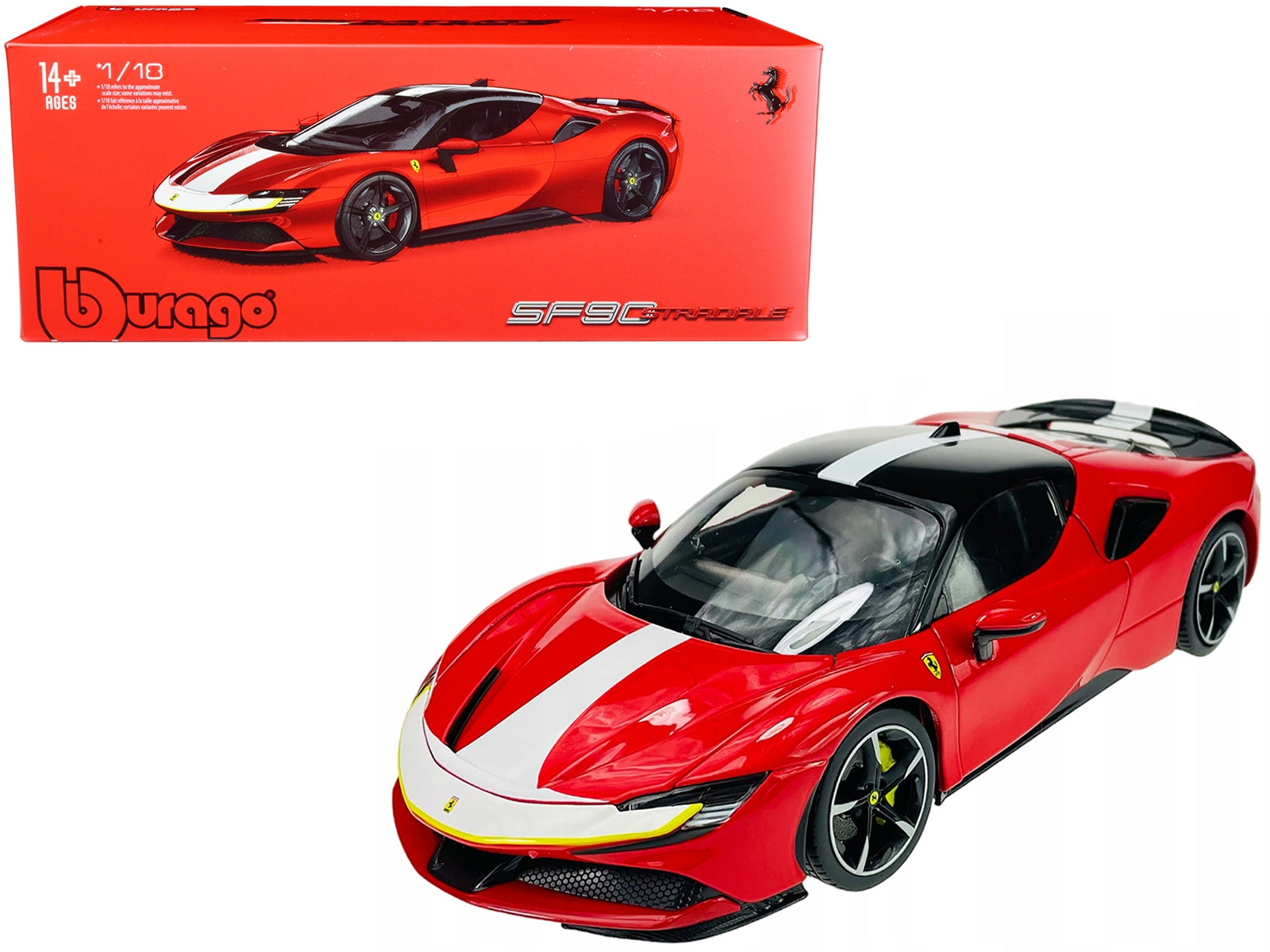 Ferrari SF90 Stradale Assetto Fiorano Red with White Stripes "Signature Series" 1/18 Diecast Model Car by Bburago Bburago