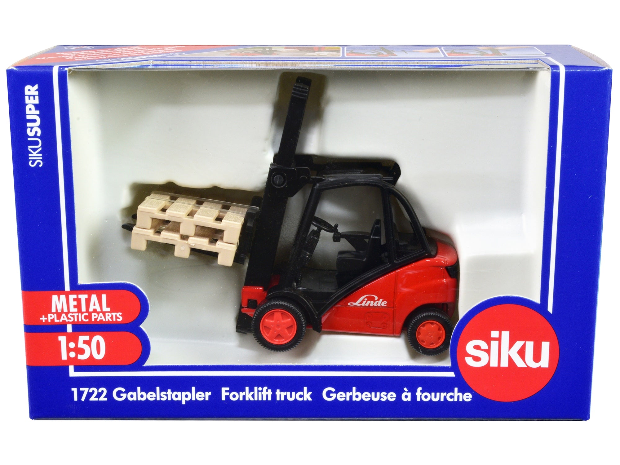 Linde Forklift Truck Red with 2 Pallet Accessories 1/50 Diecast Model by Siku SIKU