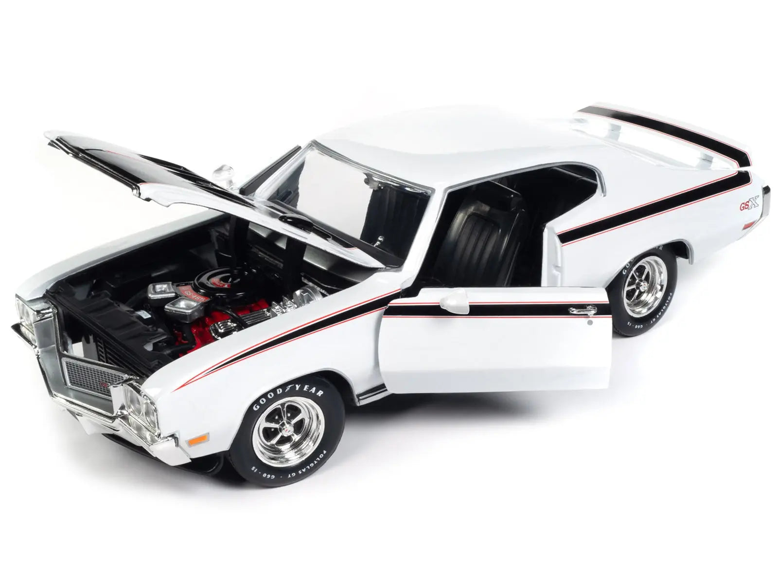 1970 Buick GSX Apollo White with Black and Red Stripes "Muscle Car & Corvette Nationals" (MCACN) "American Muscle" Series 1/18 Diecast Model Car by Auto World Autoworld