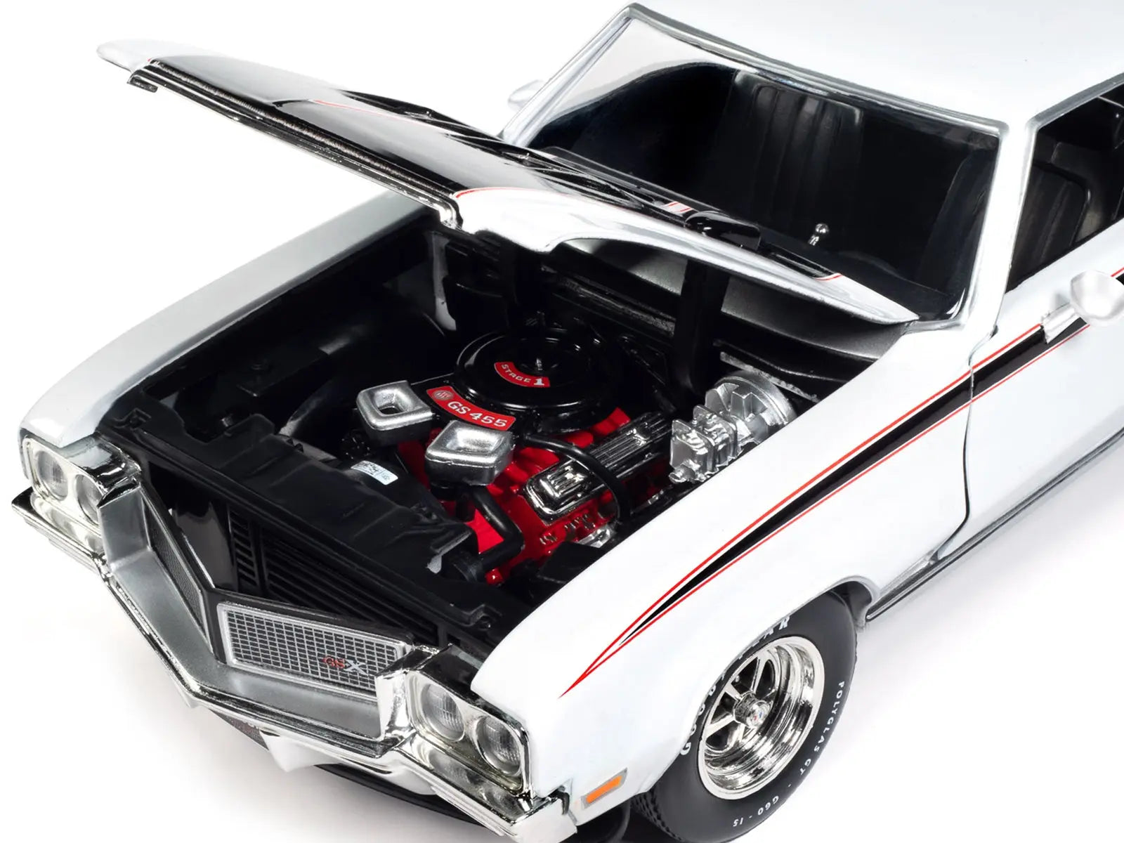 1970 Buick GSX Apollo White with Black and Red Stripes "Muscle Car & Corvette Nationals" (MCACN) "American Muscle" Series 1/18 Diecast Model Car by Auto World Autoworld