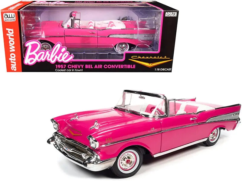 1957 Chevrolet Bel Air Convertible Pink "Barbie" "Silver Screen Machines" 1/18 Diecast Model Car by Auto World Autoworld