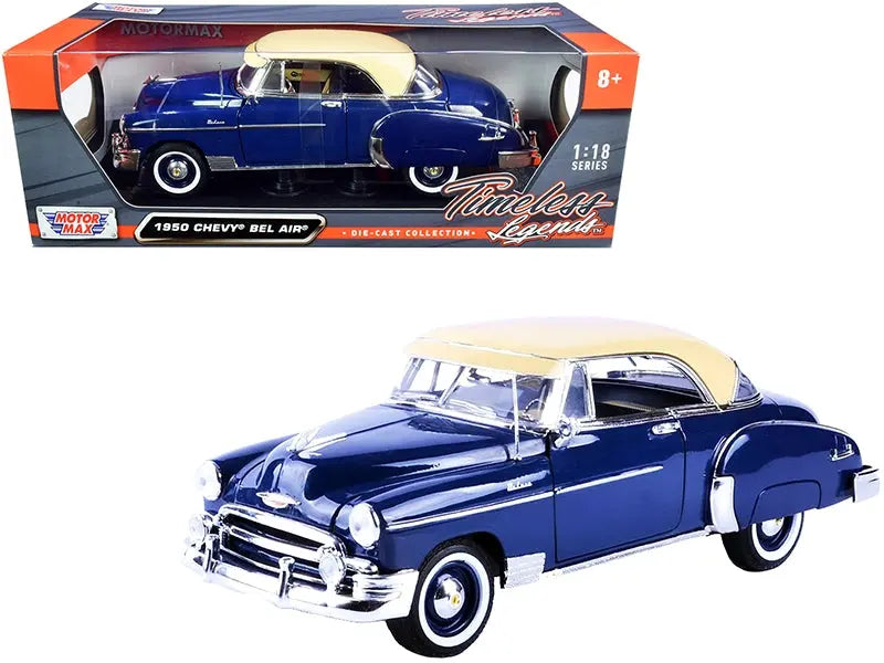 1950 Chevrolet Bel Air Dark Blue with Cream Top "Timeless Legends" 1/18 Diecast Model Car by Motormax Motormax