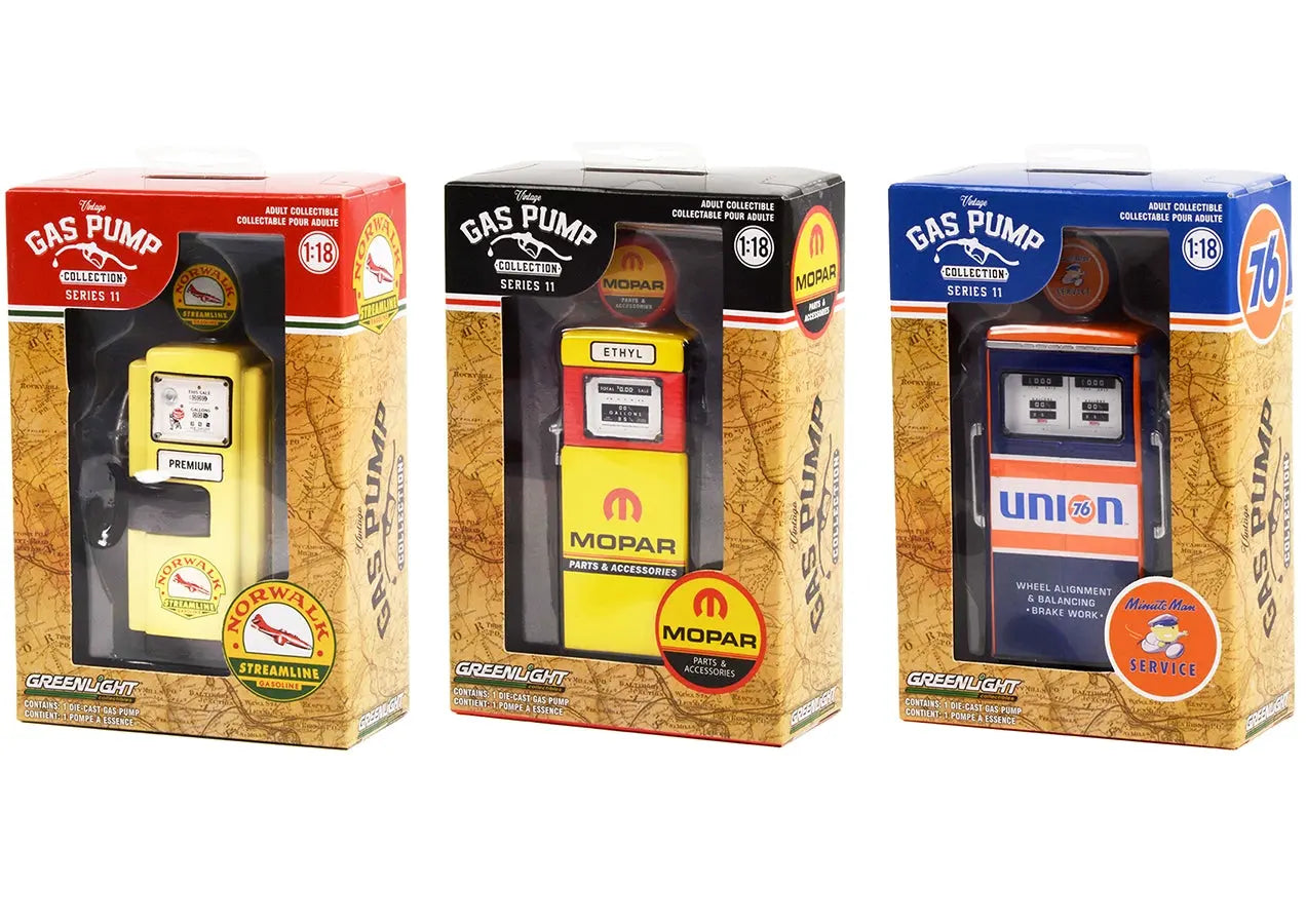 "Vintage Gas Pump" Set of 3 Pumps Series 11 1/18 Diecast Models by Greenlight Greenlight