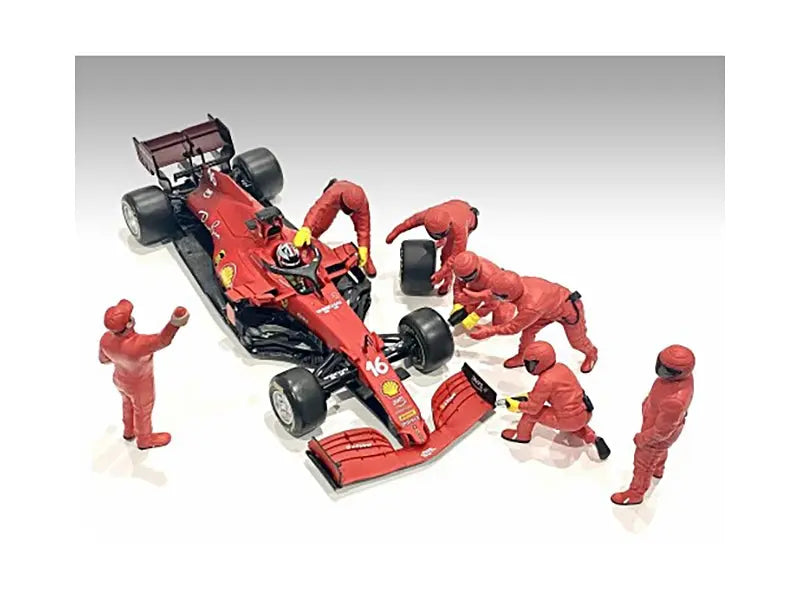 Formula One F1 Pit Crew 7 Figure Set Team Red Release III for 1/18 Scale Models by American Diorama American Diorama