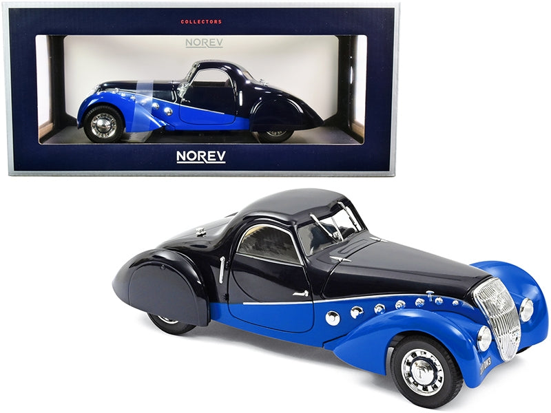 1937 Peugeot 302 Darl Mat Coupe Dark Blue and Blue 1/18 Diecast Model Car by Norev Norev