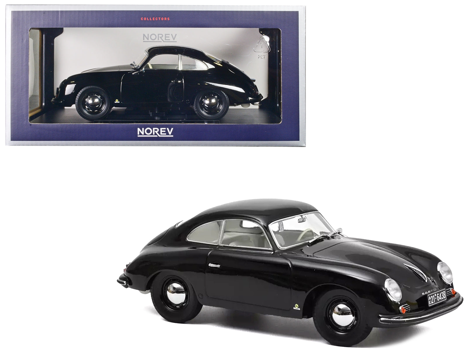 1952 Porsche 356 Coupe Black with White Interior 1/18 Diecast Model Car by Norev Norev