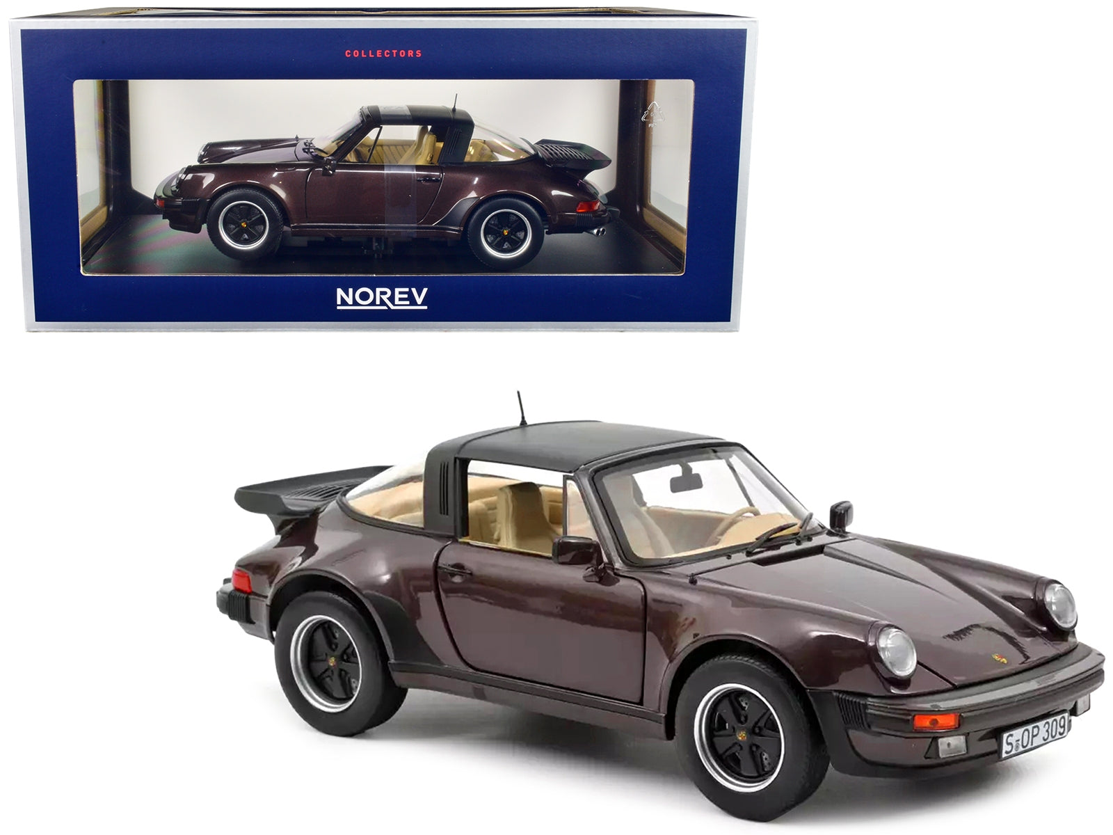 1987 Porsche 911 Turbo Targa 3.3 Convertible Brown Metallic with Black Top 1/18 Diecast Model Car by Norev Norev