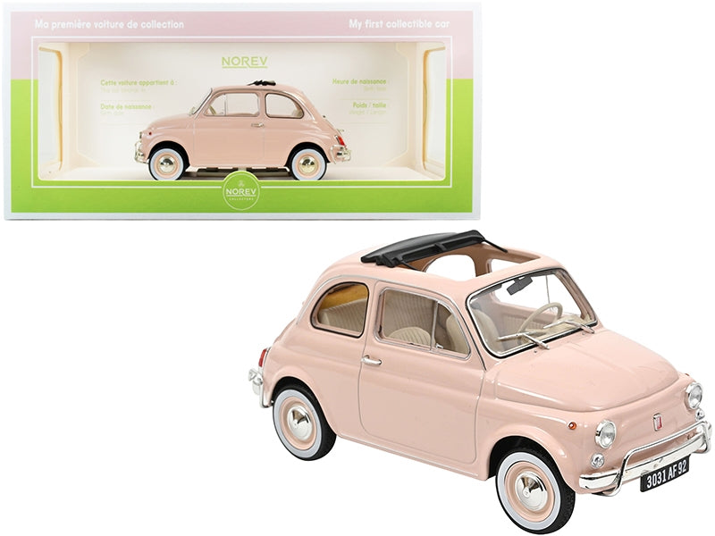 1968 Fiat 500L Pink with Special BIRTH Packaging "My First Collectible Car" 1/18 Diecast Model Car by Norev Norev