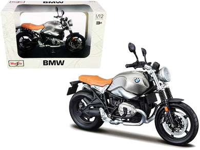 BMW R nineT Scrambler Meatllic Gray with Plastic Display Stand 1/12 Diecast Motorcycle Model by Maisto Maisto