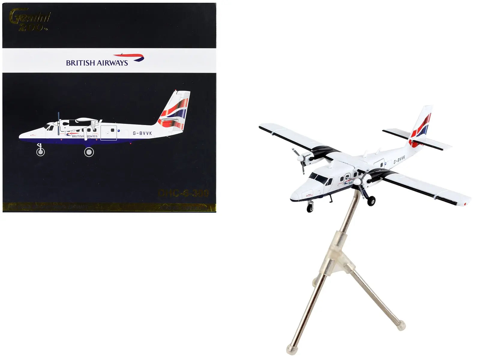 De Havilland DHC-6-300 Commercial Aircraft "British Airways" White with Striped Tail "Gemini 200" Series 1/200 Diecast Model Airplane by GeminiJets GeminiJets