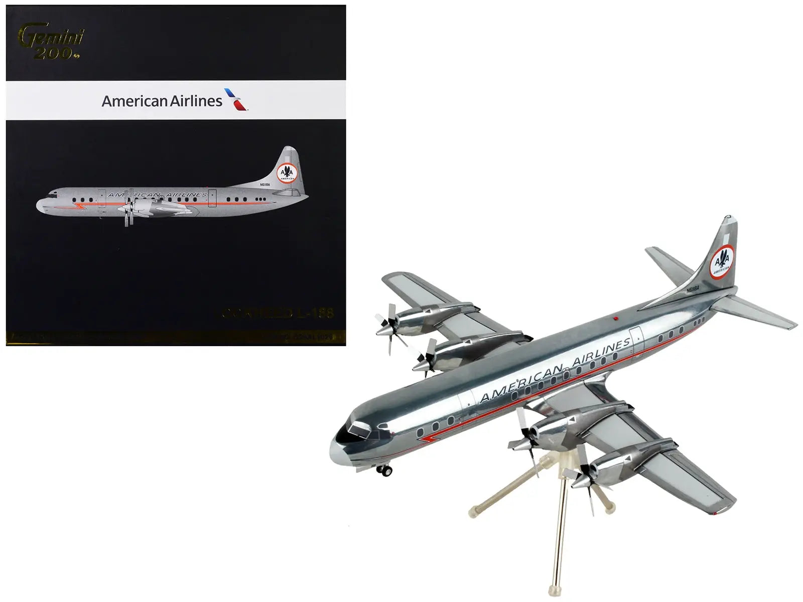 Lockheed L-188A Electra Astrojet Commercial Aircraft "American Airlines" Silver "Gemini 200" Series 1/200 Diecast Model Airplane by GeminiJets GeminiJets