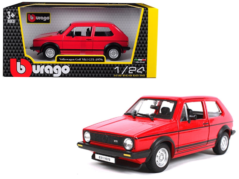 1979 Volkswagen Golf Mk1 GTI Red with Black Stripes 1/24 Diecast Model Car by Bburago Bburago