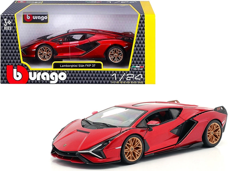 Lamborghini Sian FKP 37 Candy Red with Copper Wheels 1/24 Diecast Model Car by Bburago Bburago