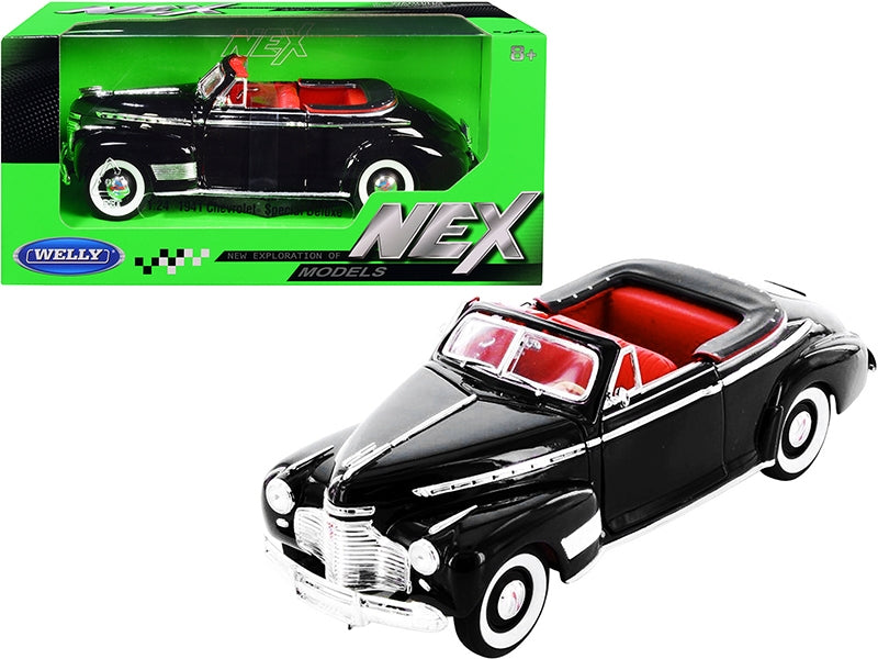 1941 Chevrolet Special Deluxe Convertible Black with Red Interior "NEX Models" 1/24 Diecast Model Car by Welly Welly