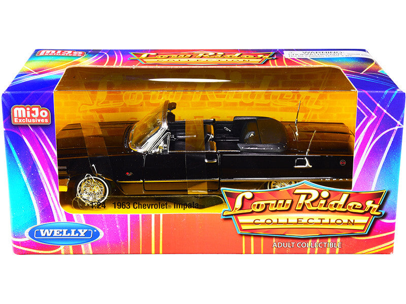 1963 Chevrolet Impala SS Convertible Black "Low Rider Collection" 1/24 Diecast Model Car by Welly Welly