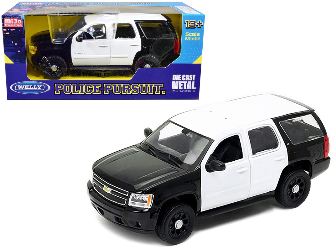 2008 Chevrolet Tahoe Unmarked Police Car Black and White 1/24 Diecast Model Car by Welly Welly
