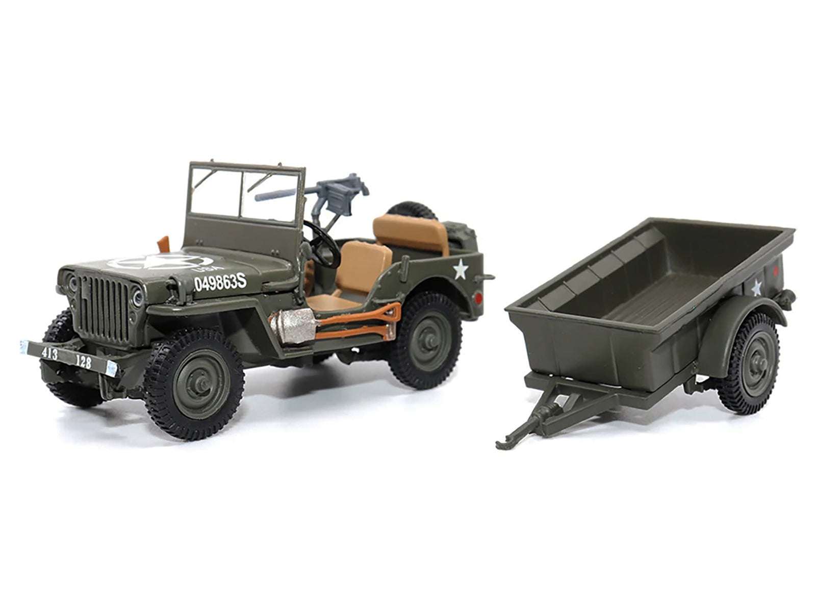 Willys Jeep 1/4-Ton Utility Truck Olive Drab with Trailer "United States Army" 1/43 Diecast Model by Militaria Die Cast Militaria Die Cast