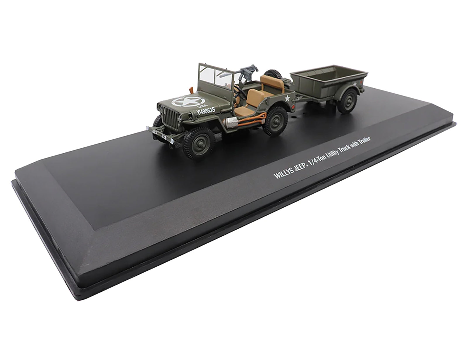 Willys Jeep 1/4-Ton Utility Truck Olive Drab with Trailer "United States Army" 1/43 Diecast Model by Militaria Die Cast Militaria Die Cast