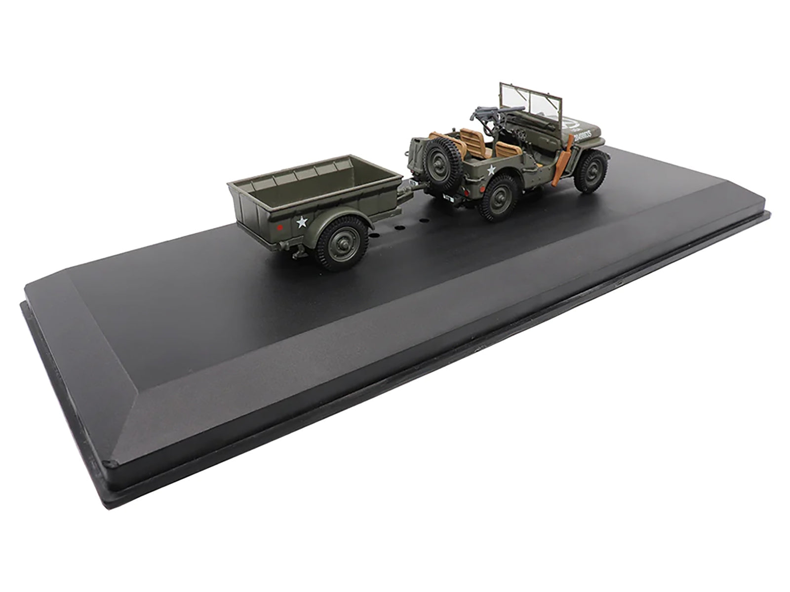 Willys Jeep 1/4-Ton Utility Truck Olive Drab with Trailer "United States Army" 1/43 Diecast Model by Militaria Die Cast Militaria Die Cast