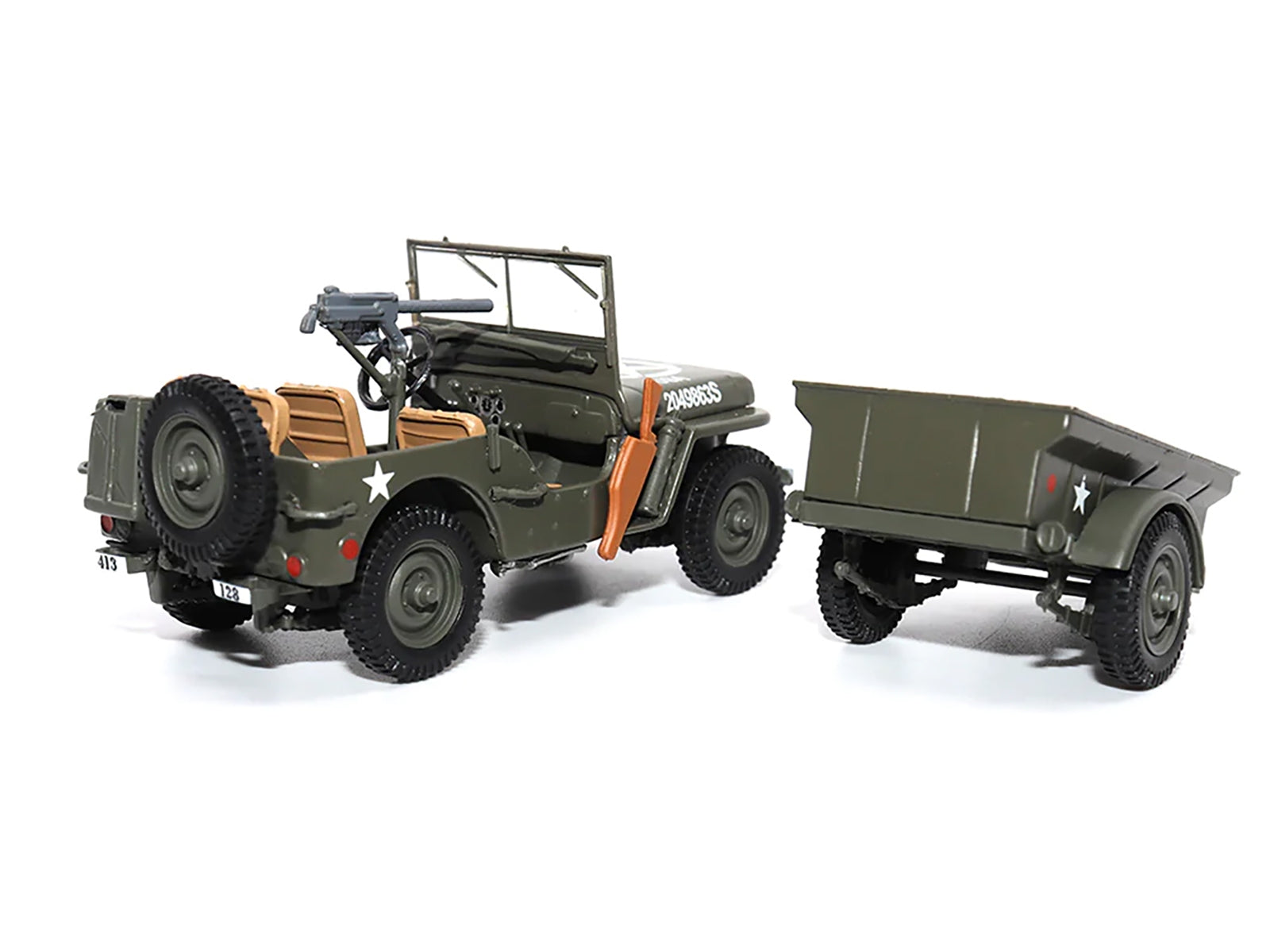 Willys Jeep 1/4-Ton Utility Truck Olive Drab with Trailer "United States Army" 1/43 Diecast Model by Militaria Die Cast Militaria Die Cast