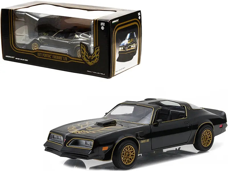 1977 Pontiac Firebird Trans Am T/A Starlite Black with Golden Eagle Hood and Stripes 1/24 Diecast Model Car by Greenlight Greenlight