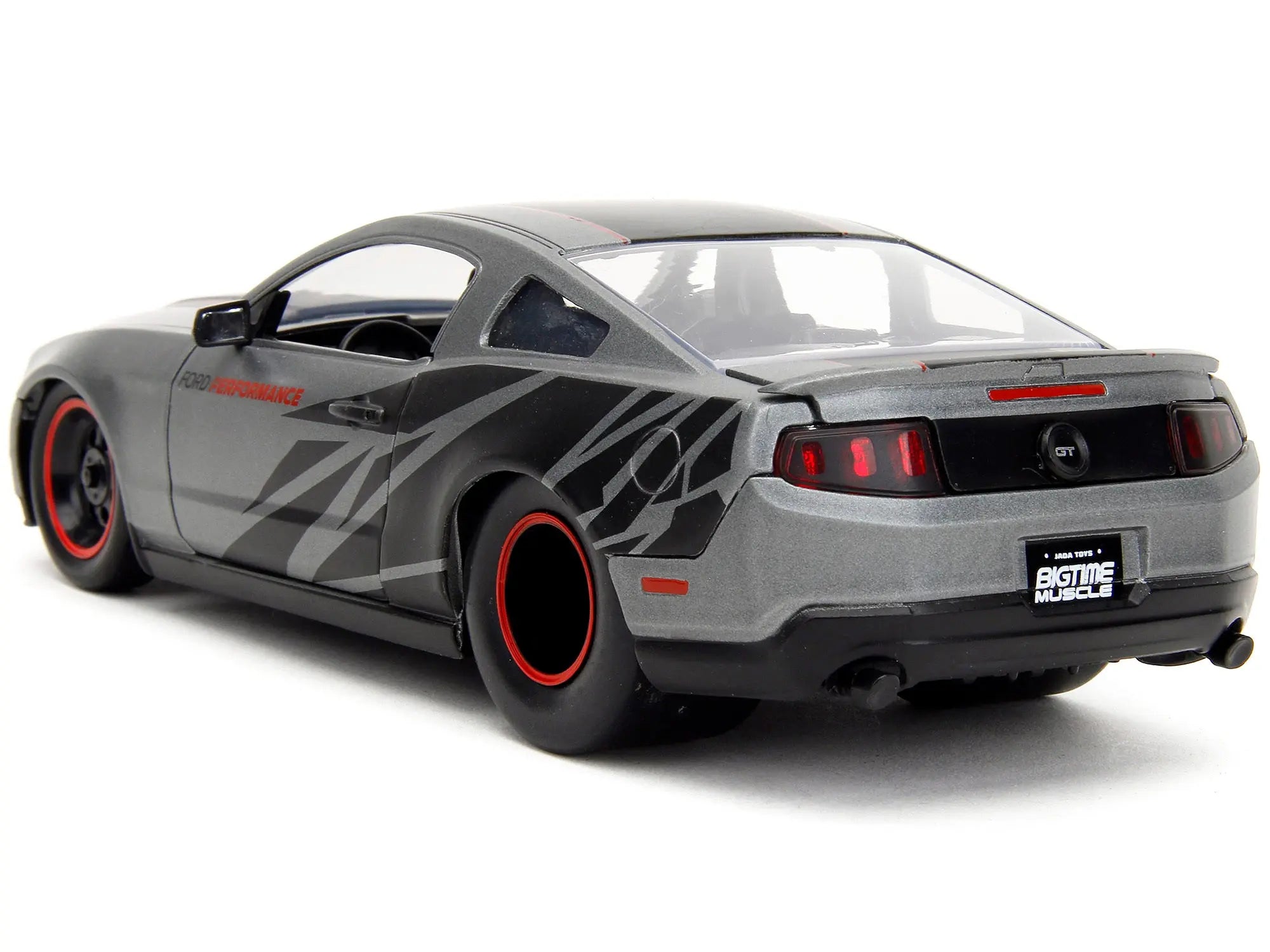 2010 Ford Mustang GT Matt Gray Metallic with Black Graphics and Stripes "Ford Performance" "Bigtime Muscle" Series 1/24 Diecast Model Car by Jada Jada